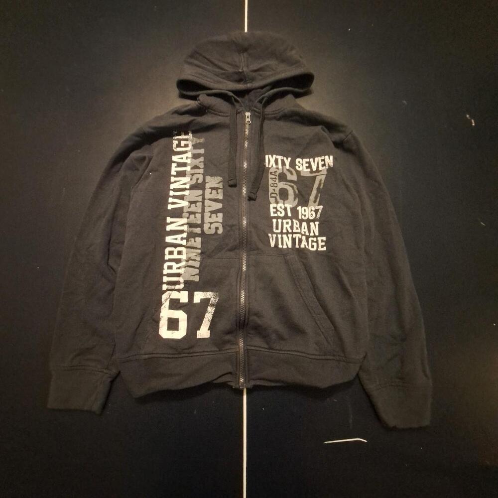 Urban Outfitters Men's Black and Blue Hoodie